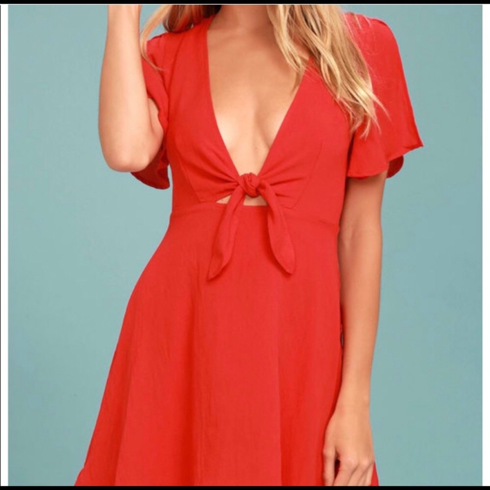Lulus Red Mini Dress tie front Size L